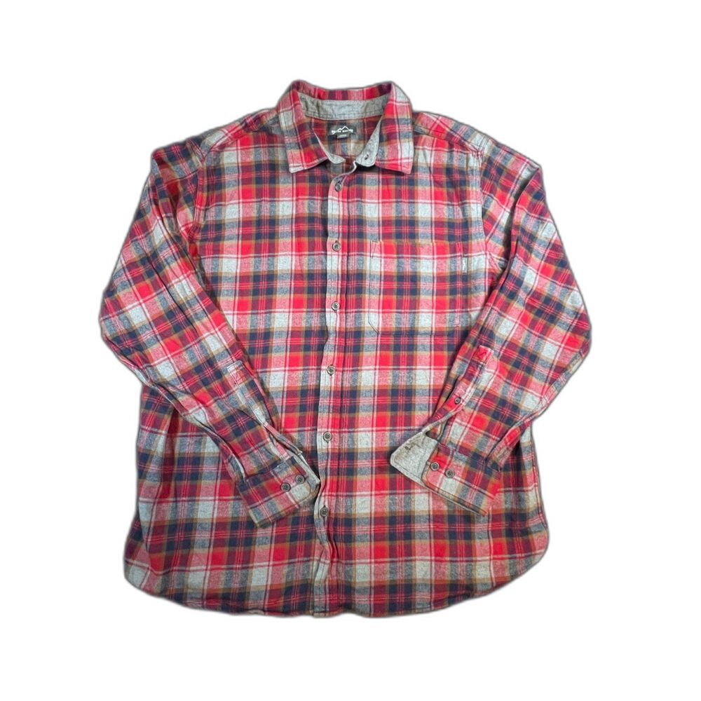Eddie Bauer Mens Lightweight Plaid Shirt Red XXL